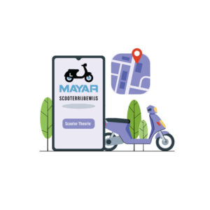 Illustratie van het Scooter Theorie Pakket: een telefoon met de theoriecursus naast een scooter