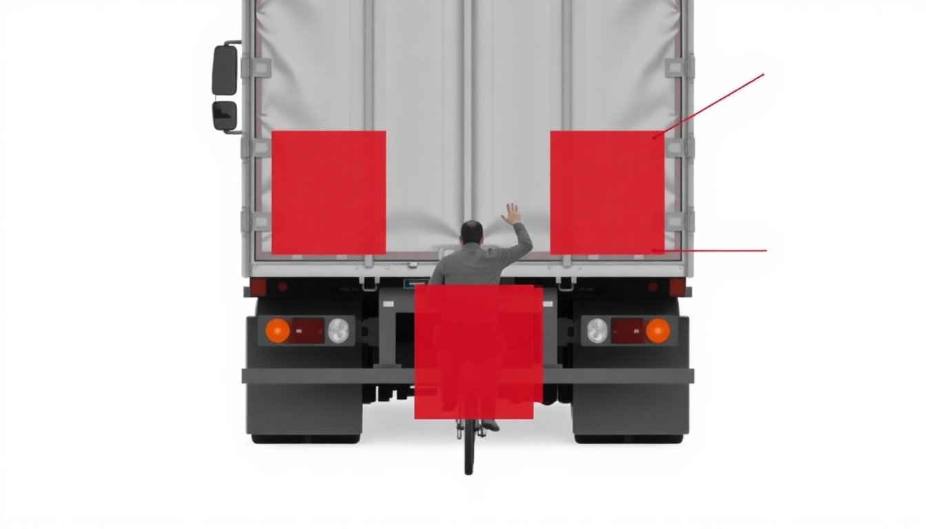 Klik op de dode hoek direct achter de vrachtwagen.
